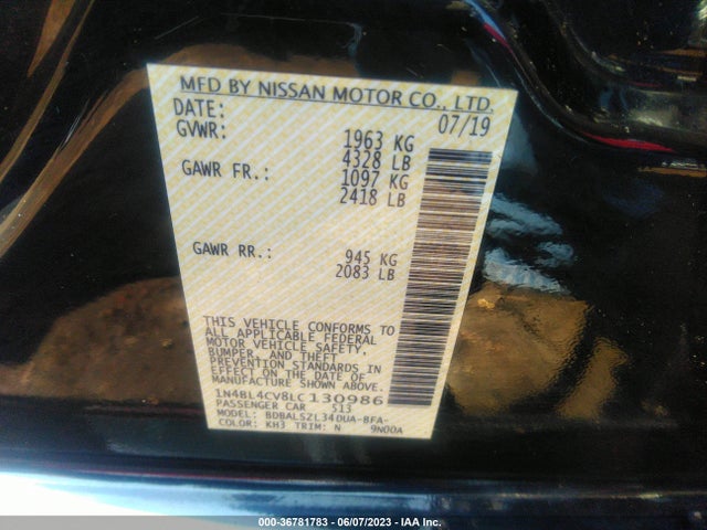 2020 NISSAN ALTIMA 2.5 SR VIN: 1N4BL4CV8LC130986
