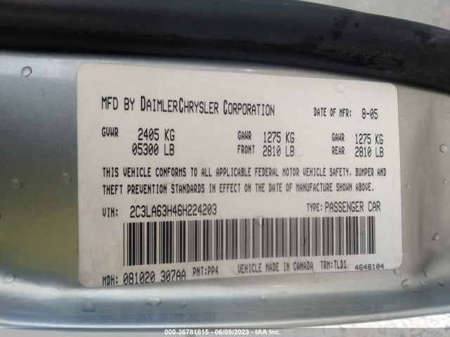 2006 CHRYSLER 300 C VIN: 2C3LA63H46H224203