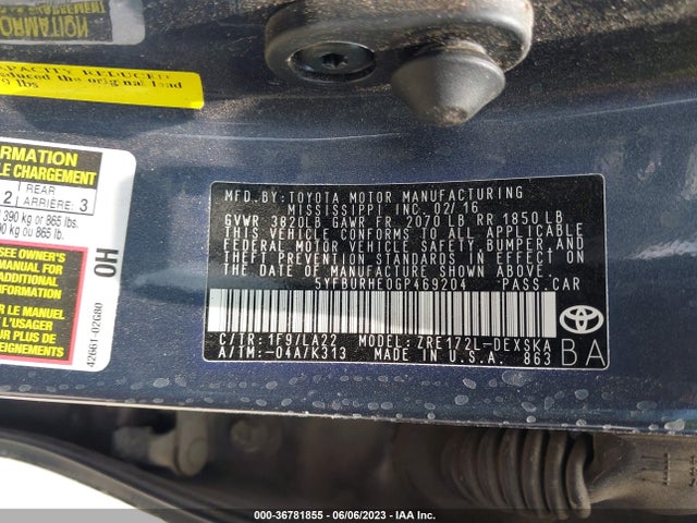 Toyota Corolla L/le/s/s Plus/le Plus 2016 5YFBURHE0GP469204 Image 9