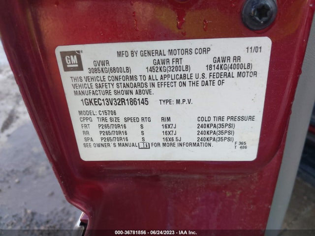 2002 GMC YUKON SLT VIN: 1GKEC13V32R186145