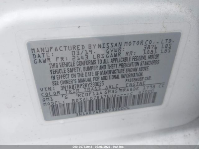 3N1AB7AP2KY330026 Nissan SENTRA SV
