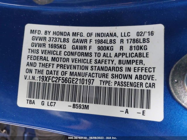 Honda Civic Sedan Lx 2016 19XFC2F56GE210197 Image 10