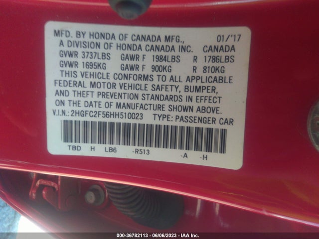 Honda Civic Lx 2017 2HGFC2F56HH510023 Image 9