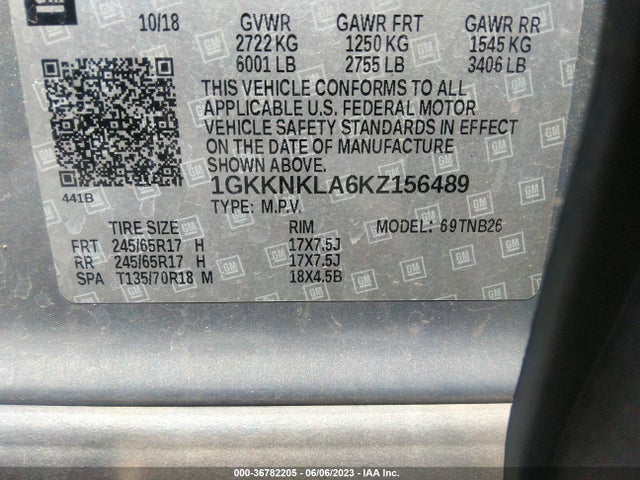 GMC ACADIA SLE 2019 1GKKNKLA6KZ156489 Image 9