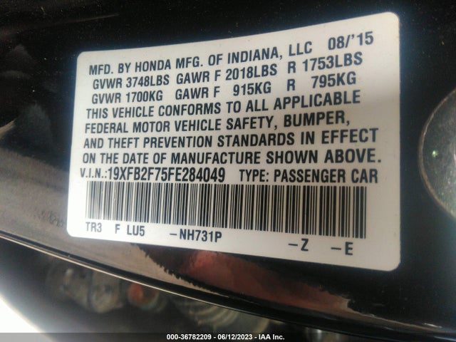 Honda Civic Sedan Se 2015 19XFB2F75FE284049 Image 9