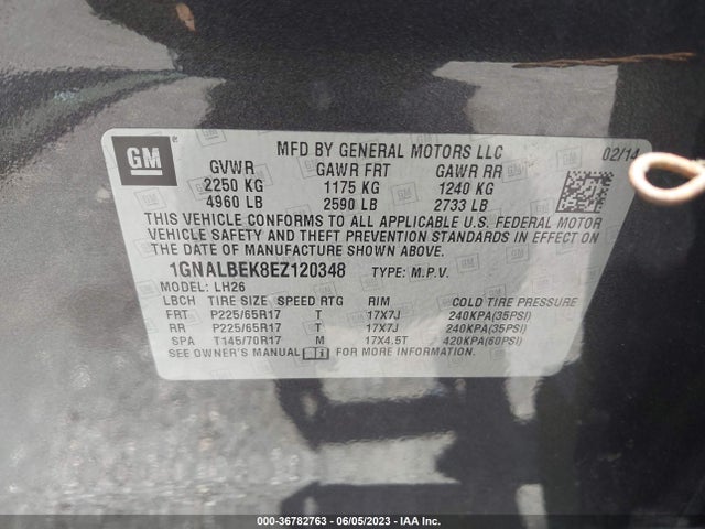 Chevrolet EQUINOX LT 2014 1GNALBEK8EZ120348 Image 10