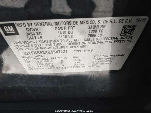 3GYFNBE3XGS547221 Cadillac Srx Luxury Collection