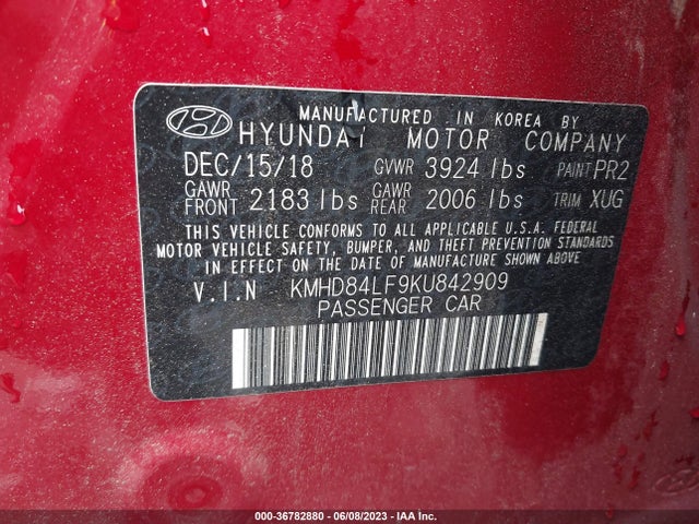 Hyundai Elantra Value Edition 2019 KMHD84LF9KU842909 Image 9