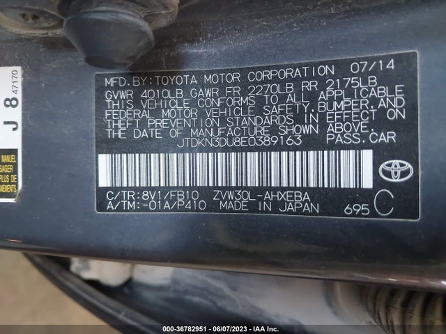 Toyota Prius Four/five/three/one/two 2014 JTDKN3DU8E0389163 Image 9