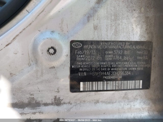 2013 HYUNDAI ELANTRA GLS VIN: 5NPDH4AE2DH296384