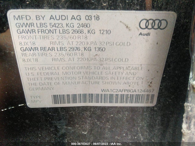 WA1C2AFP8GA124467 Audi Q5 PREMIUM
