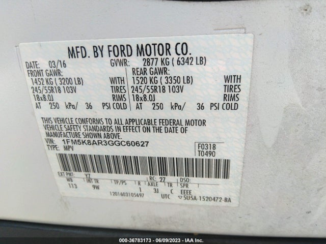 Ford UTILITY POLICE 2016 1FM5K8AR3GGC60627 Image 16