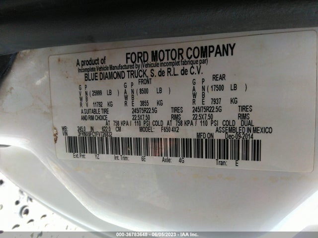 2015 Ford F-650 Truck Supercab IN Dade City, VIN: 3FRNX6FC1FV726832