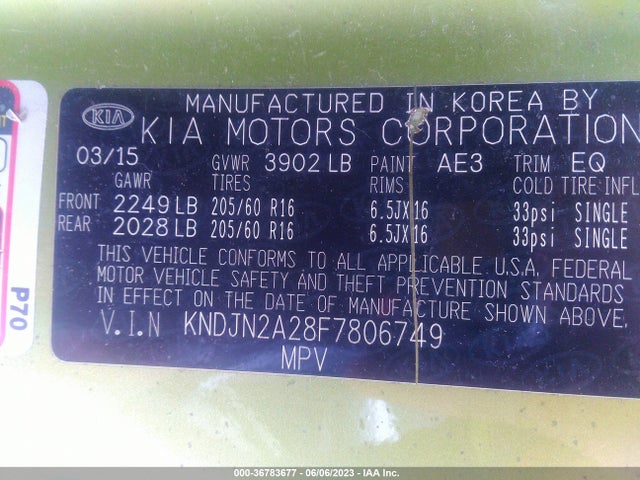 KIA Soul Base 2015 KNDJN2A28F7806749 Image 10