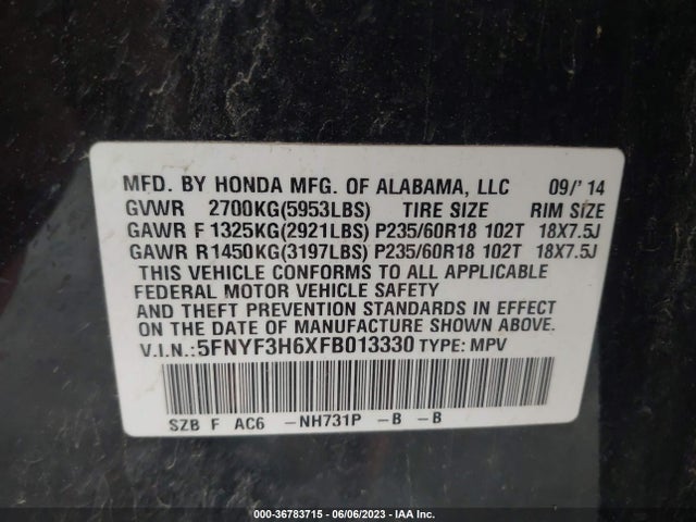Honda Pilot Ex-l 2015 5FNYF3H6XFB013330 Image 9