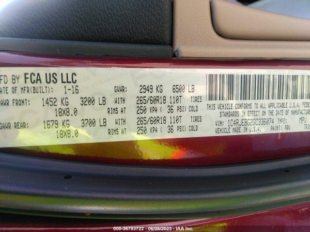 1C4RJEBG2GC336074 Jeep Grand Cherokee Limited