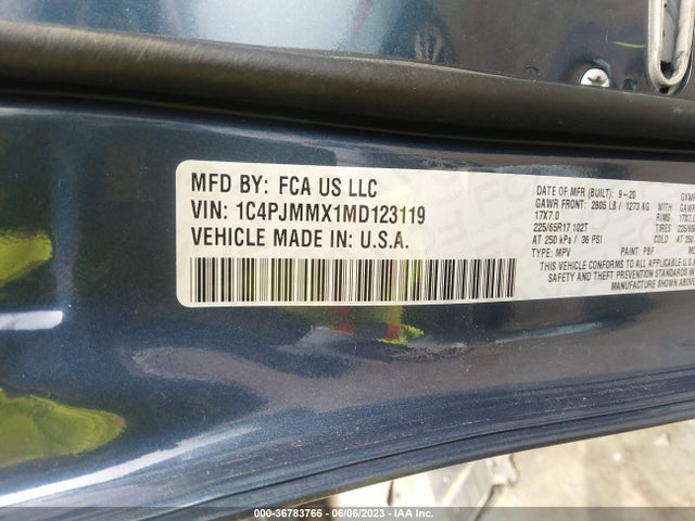 2021 JEEP CHEROKEE LATITUDE LUX VIN: 1C4PJMMX1MD123119