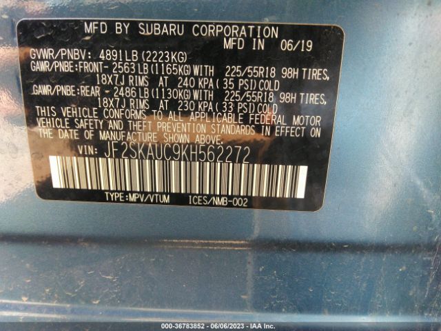 JF2SKAUC9KH562272 Subaru Forester Limited