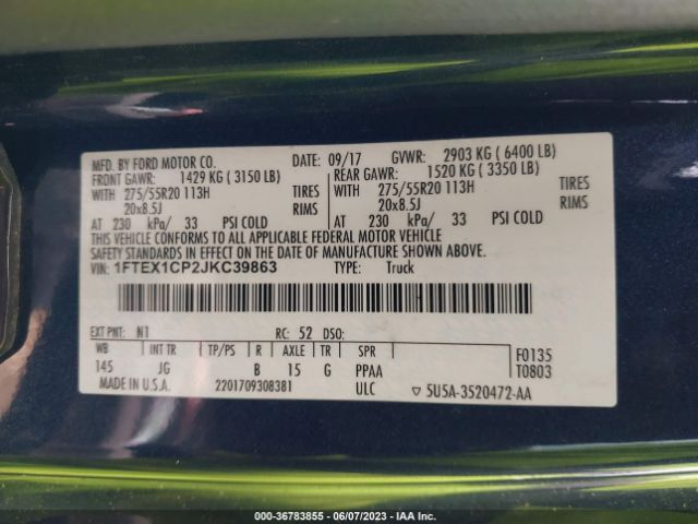 1FTEX1CP2JKC39863 Ford F-150 Xl/xlt/lariat