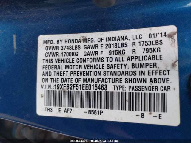 Honda Civic Sedan Lx 2014 19XFB2F51EE015463 Image 9