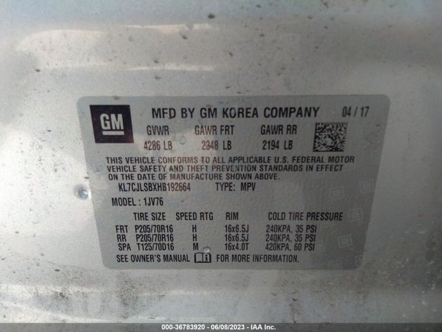 Chevrolet Trax Lt 2017 KL7CJLSBXHB192664 Image 9