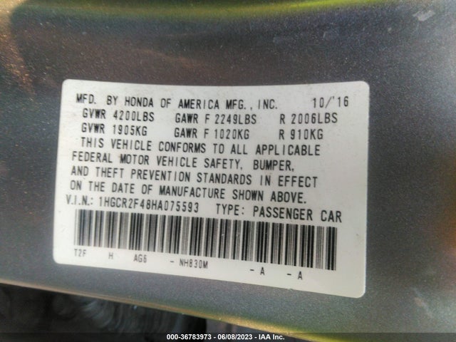 Продаж на аукціоні авто 2017 Honda Accord Sedan Lx, vin: 1HGCR2F48HA075593, номер лоту: 36783973