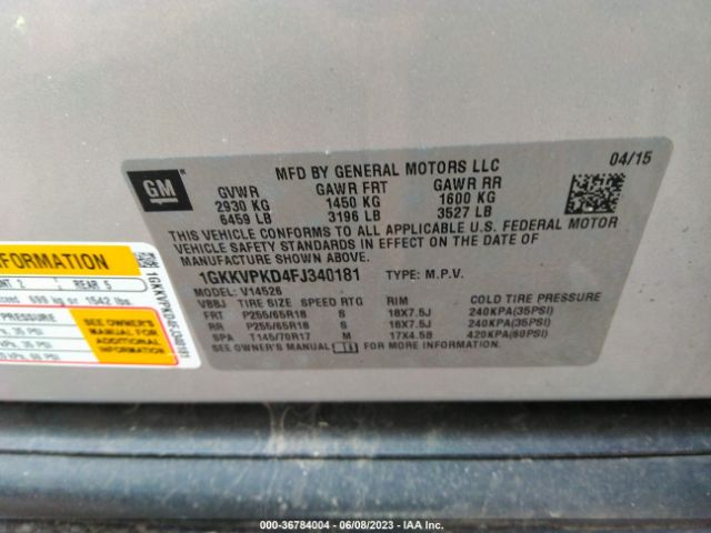 1GKKVPKD4FJ340181 GMC ACADIA SLE