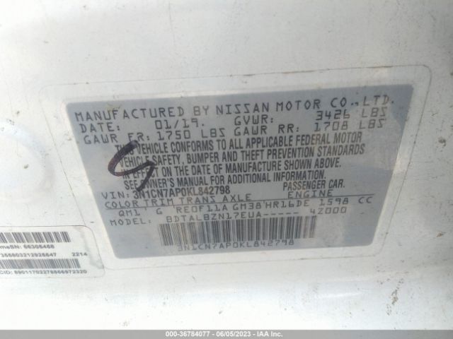3N1CN7AP0KL842798 Nissan Versa Sedan Sv