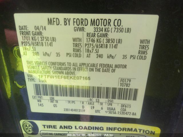 1FTFW1EF6EKE07165 Ford F-150 Xl/xlt/stx/fx4/lariat