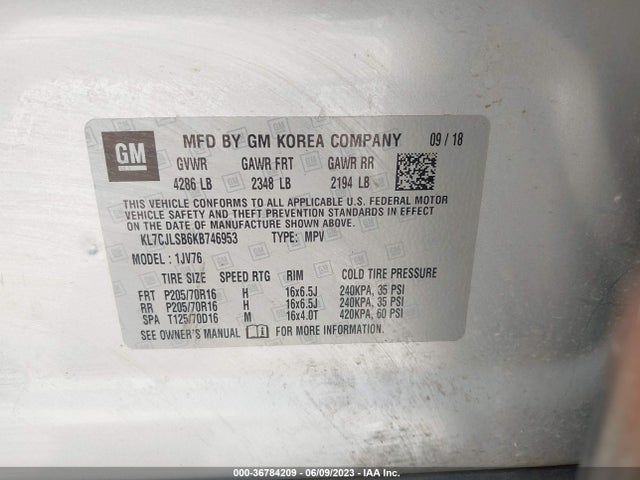 Chevrolet Trax Lt 2019 KL7CJLSB6KB746953 Image 9