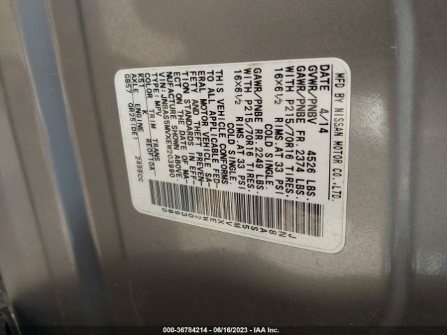 JN8AS5MVXEW203990 Nissan Rogue Select S