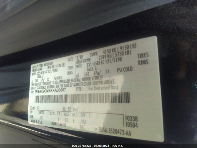 1FBAX2CMXKKA36607 Ford Transit Passenger Wagon Xl/xlt