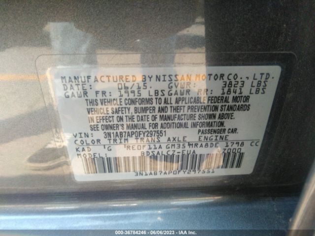 3N1AB7AP0FY297551 Nissan SENTRA S