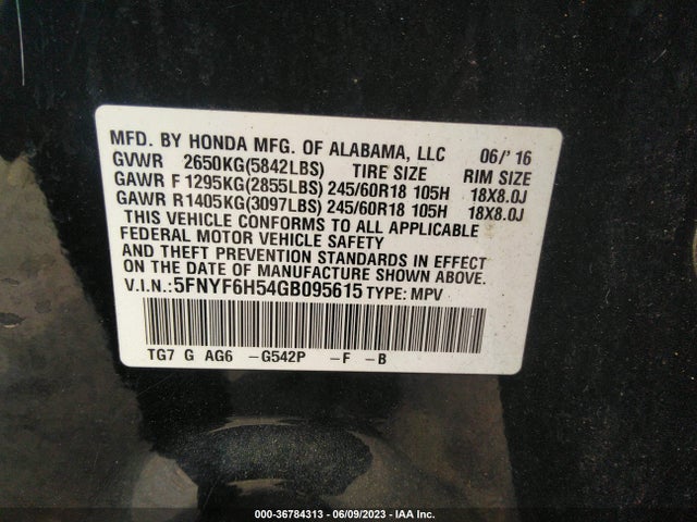 Honda Pilot Ex-l 2016 5FNYF6H54GB095615 Image 16