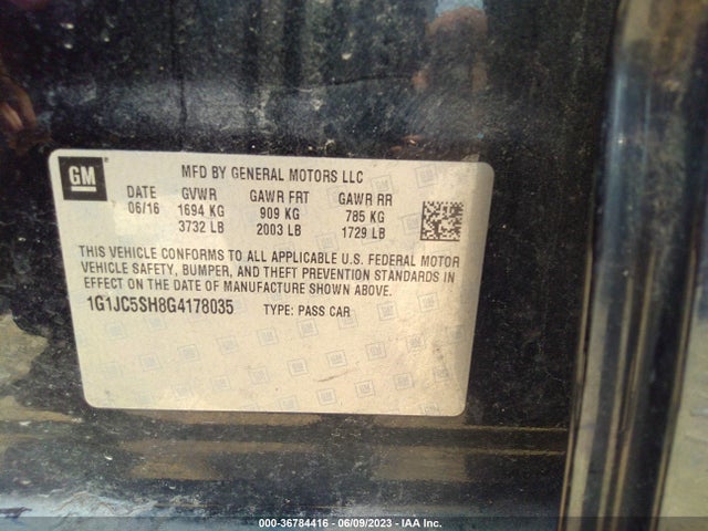 Chevrolet SONIC LT 2016 1G1JC5SH8G4178035 Image 9