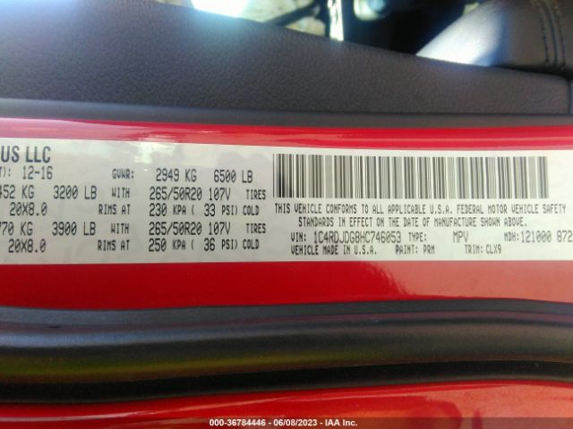 1C4RDJDG8HC746053 Dodge DURANGO GT