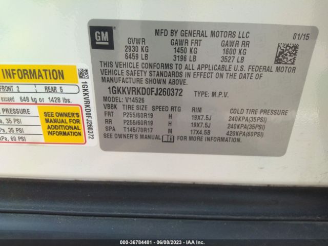 1GKKVRKD0FJ260372 GMC ACADIA SLT