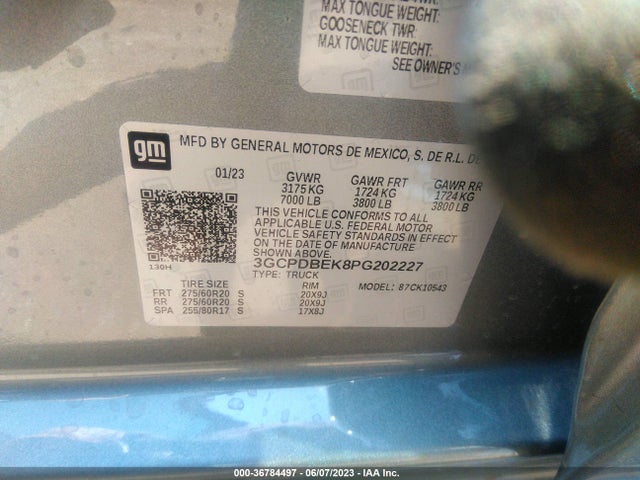 2023 CHEVROLET SILVERADO 1500 CUSTOM VIN: 3GCPDBEK8PG202227
