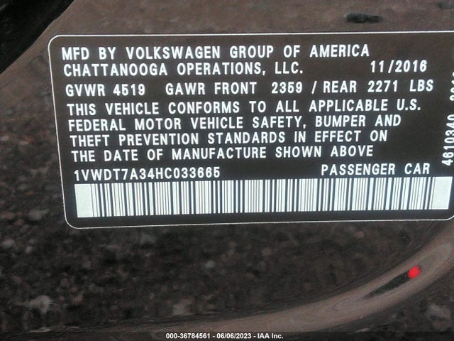 1VWDT7A34HC033665 Volkswagen Passat R-line W/comfort Pkg