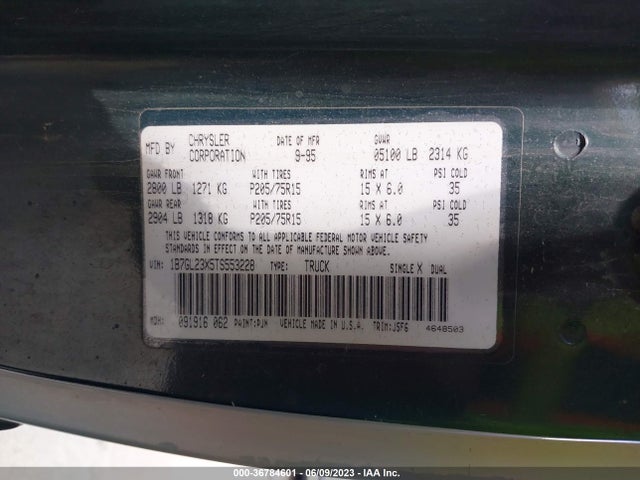 1996 DODGE DAKOTA VIN: 1B7GL23X5TS553228