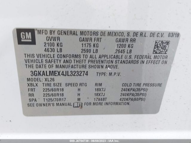 3GKALMEX4JL323274 GMC Terrain Sle