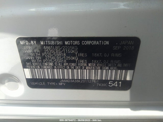 JA4AD3A38KZ011274 Mitsubishi Outlander Se/sel/le