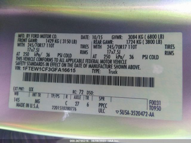 1FTEW1CF3GFA16615 Ford F-150 Xl/lariat