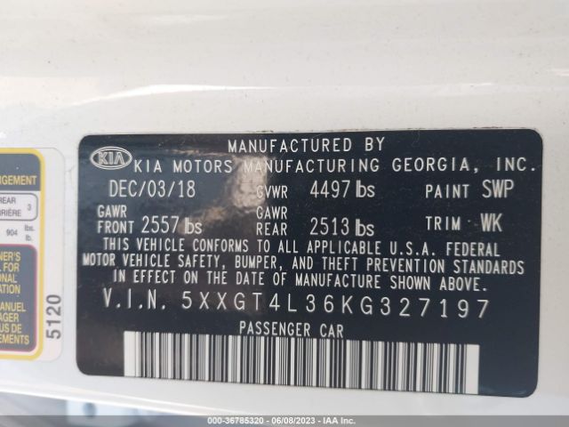 5XXGT4L36KG327197 KIA Optima Lx