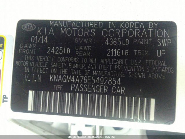 KNAGM4A76E5492854 KIA Optima Lx