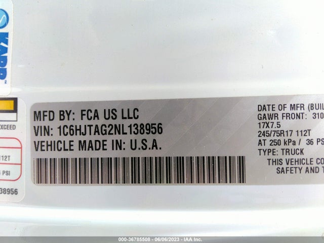 1C6HJTAG2NL138956 Jeep Gladiator Sport S
