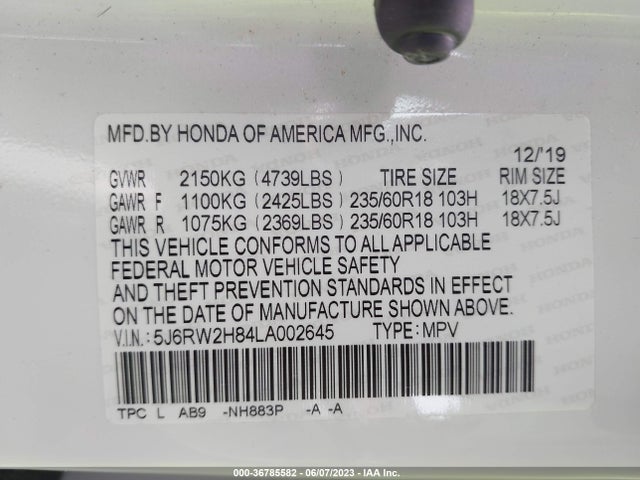 Honda Cr-v Ex-l 2020 5J6RW2H84LA002645 Image 9