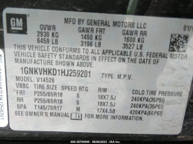 Chevrolet Traverse Lt 2017 1GNKVHKD1HJ259201 Image 11