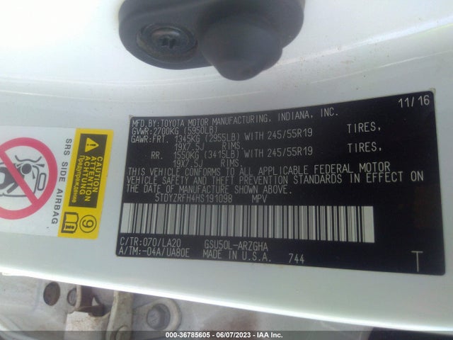 Toyota Highlander Limited 2017 5TDYZRFH4HS191098 Image 9