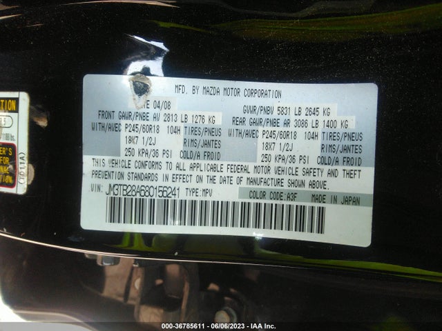 2008 MAZDA CX-9 SPORT VIN: JM3TB28A680156241